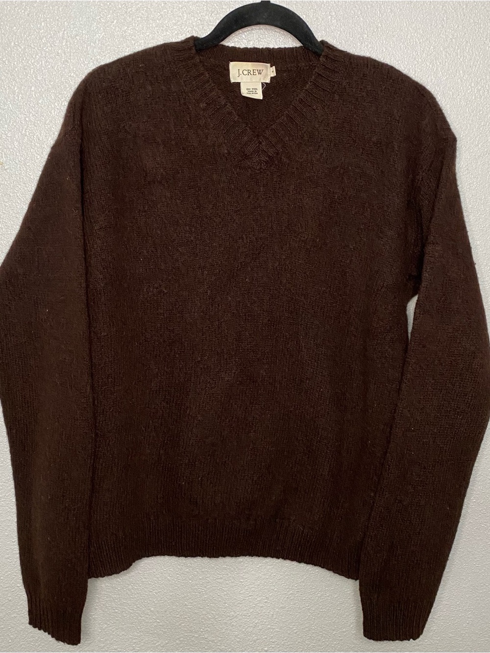 J. Crew Men's V-Neck Brown 100% Wool Sweater Small